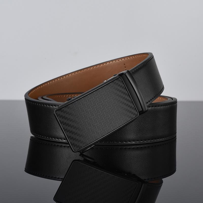 Men'S Belt Business Two-Layer Cowhide Alloy Automatic Buckle Leather Simple Belt