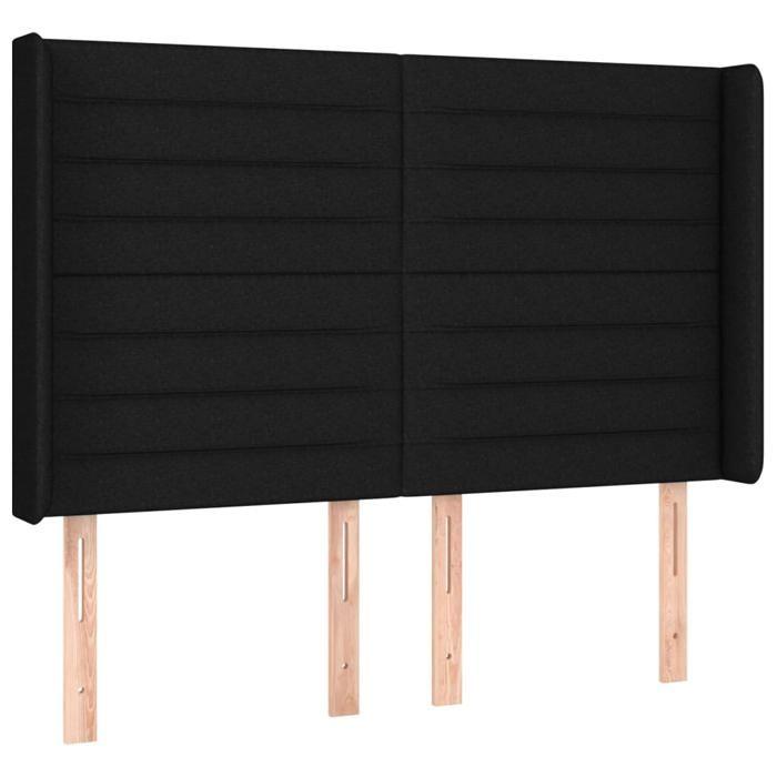 Tête de lit - Avec oreilles - Noir - 147 x 16 x 118/128 cm - Hauteur réglable