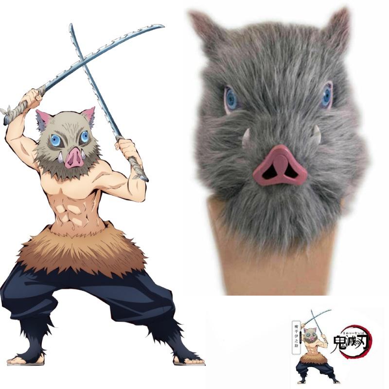 Autentisk Anime Demon Slayer Kimetsu No Yaiba Hashibira Inosuke Gris Cosplay Mask Idealisk För Maskeradfester