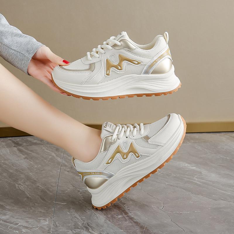 Mesh Breathable Sneakers Women's 2025 New Spring Casual Dad Shoes Show Small Feet, Lightweight Platform Running Shoes Women