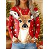 2025 Women's Vintage Reindeer Print Long Sleeve, Christmas Party Crew Neck, Holiday Gift Top, Fall Winter Festive Style