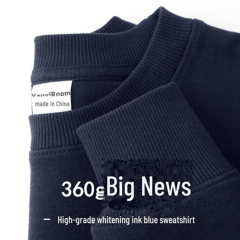 

Бавовняний світшот унісекс, 300 г, з довгими рукавами, круглим вирізом, плюс оксамит, однотонний. XL темно-синього кольору