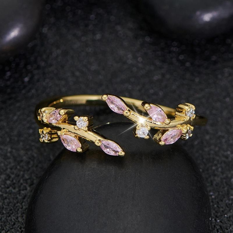 

Европейское и американское красочное персонализированное модное кольцо для женщин, свежие и лесные кольца с листьями, с регулируемым открытием opening adjustable розовый