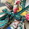 Elegant Retro Print Flower Long Dresses Women Summer Autumn Holiday Palace Style National Trench Belt V Neck Party Dress