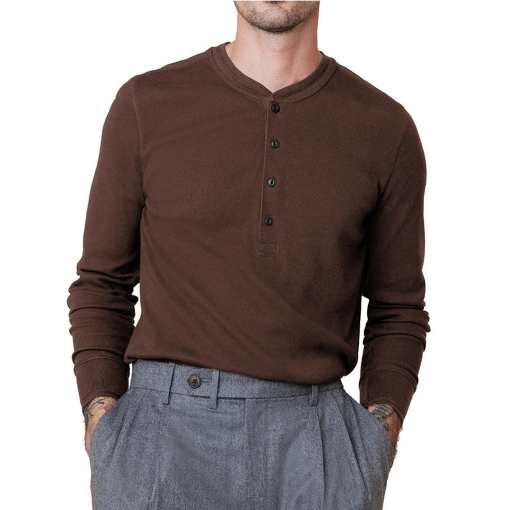 Men's Cotton Solid Color  Long-Sleeve T-Shirt - Casual Base Layer Outdoor Top