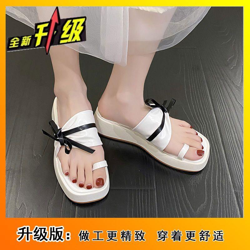 

Женские тапочки, новая модель 2024 года, летние, на платформе, для улицы, с бантами, интернет-знаменитости, толстая подошва, закрытый носок, красивые пляжные сандалии send 4 double half-size pads