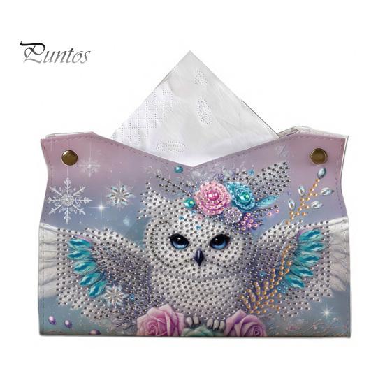 Handmade Gem Painting Set DIY Faux Diamond Art Tissue Box, Leather Desktop Holiday Gift for Craft Lovers Holder Pouch, 5D Rhinestone Embroidery