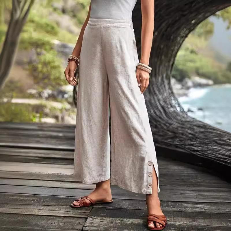 

Брюки женские модные повседневные с разрезом на пуговицах и широкими штанинами 3XL абрикосовый