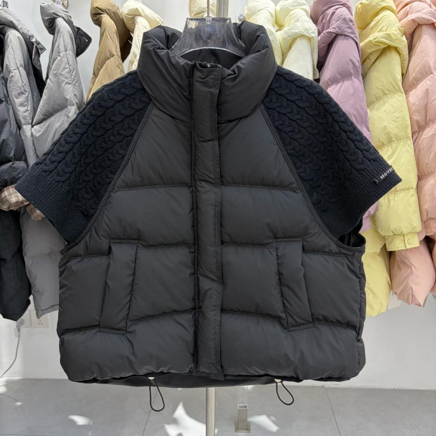 New autumn and winter new European down jacket vest women's short stand-up collar knitted sleeves large size white duck down vest