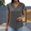 Women V Neck Short Sleeve Button Down Blouse Casual Loose Fit Top Lightweight Summer Office Shirt