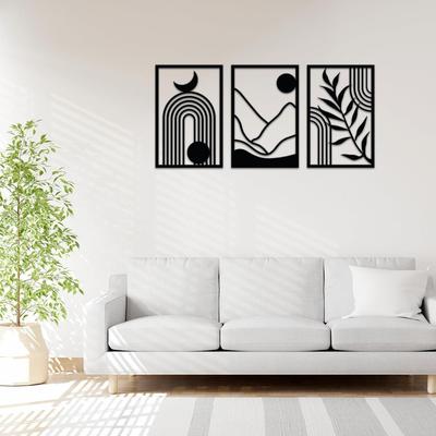 Vorlaminierte Kiefernholz Boho Moderne Wandkunst | Laserschnitt-Präzision | Für Heimdeko | Zum Verschenken (3er Set)