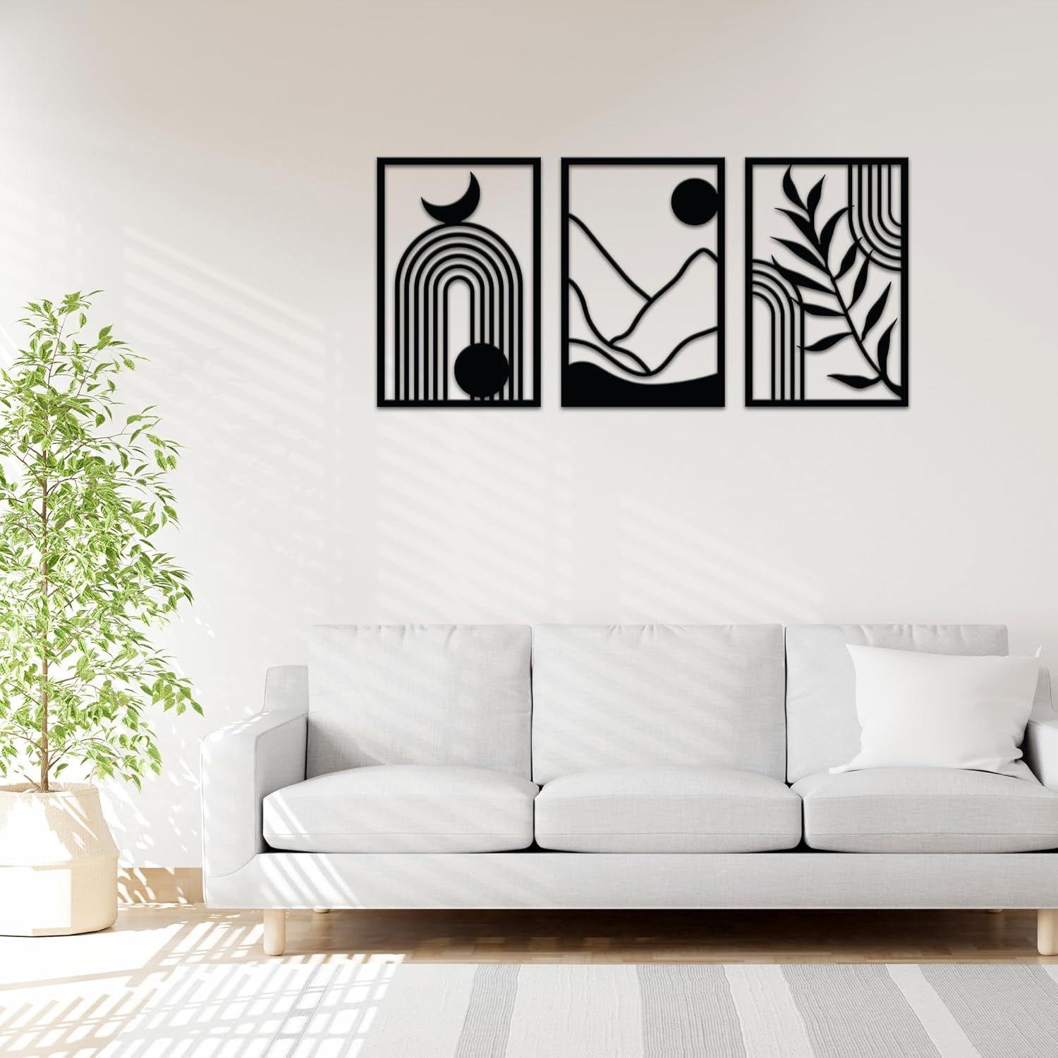 

Предварительно ламинированное сосновое дерево Бохо Современное настенное искусство | Лазерная резка с высокой точностью | Для домашнего декора | Для подарка (Набор из 3 шт.)