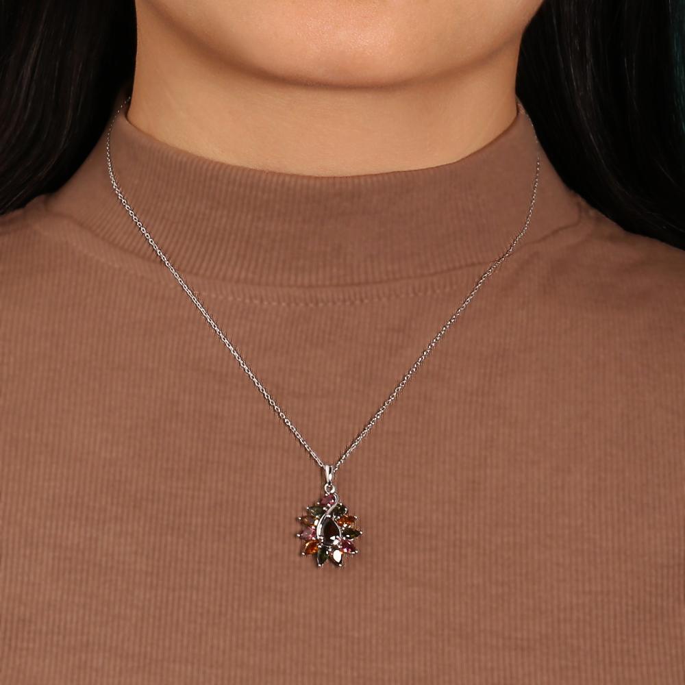 925 Sterling silver Gorgeous design Colorful Natural Tourmaline pendant necklace for women girls fine jewelry nice gift