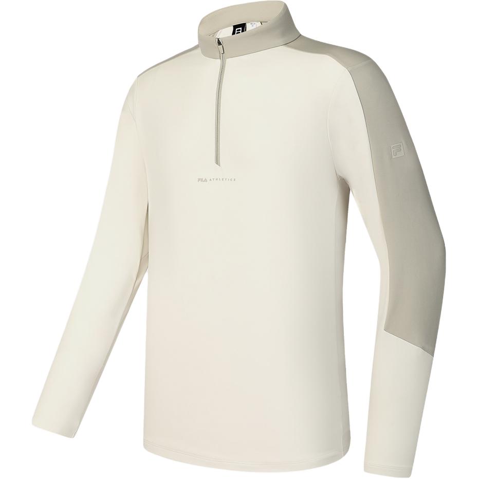 FILA Fitness Color Block Fleece Knit Comfortable Long Sleeve T-Shirt Men Tops White-Birch Gray A11M511222F-GY