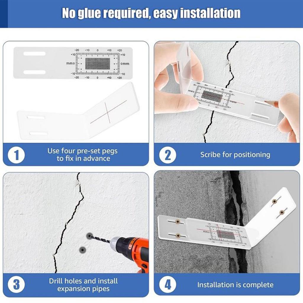 Concrete Crack Monitor L Shape Acrylic Ruler Crack Monitoring Tool for Detection Tracking Building Internal External Wall Corner