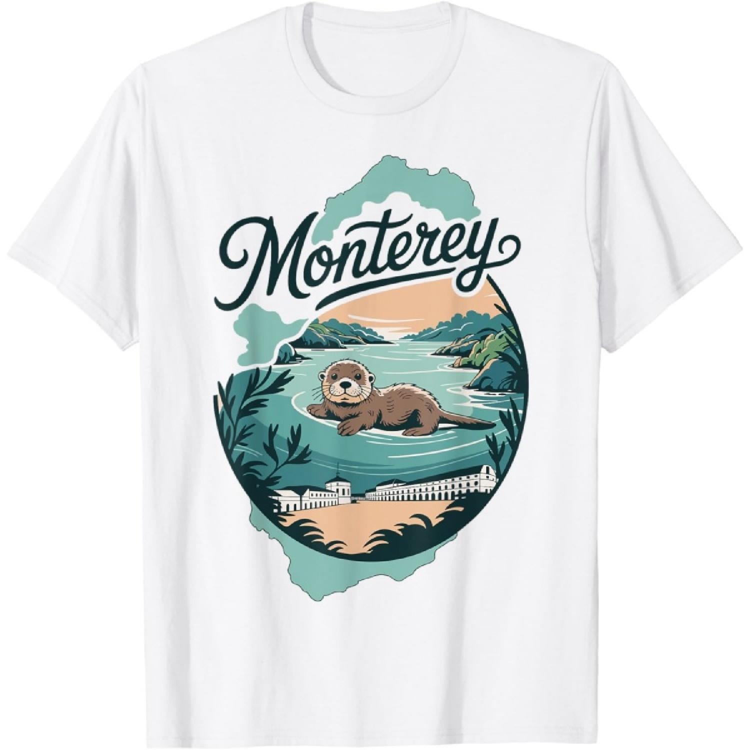 Monterey sea otter ocean view coast retro T-Shirt XXXXXL белый