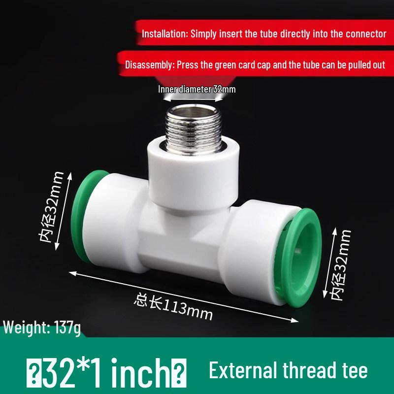 PPR Water Pipe Quick Connector, 4 & 6 Points, No-Melt, Direct Plug-In, 20/25 PE for Cold/Hot Water