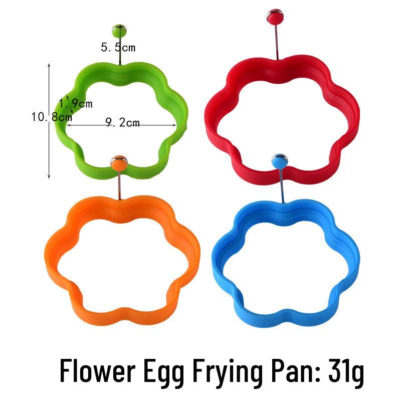Cartoon Heart-Shaped Silicone Egg Frying Pan Ring with Handle - Nonstick Pancake Mold Cooking Tool