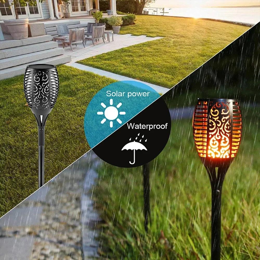 1/2/4/6/8/10/12Pcs Solar Flame Torch Light Flickering Light Waterproof Garden Decoration Outdoor Lawn Path Yard Patio Floor Lamp