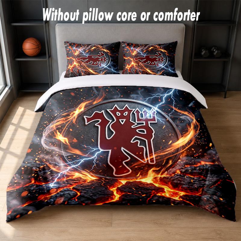 Manchester United Design Bed Bedding Set 1 Duvet Cover + 2 Pillowcases Soft Breathable Household Bed Linens