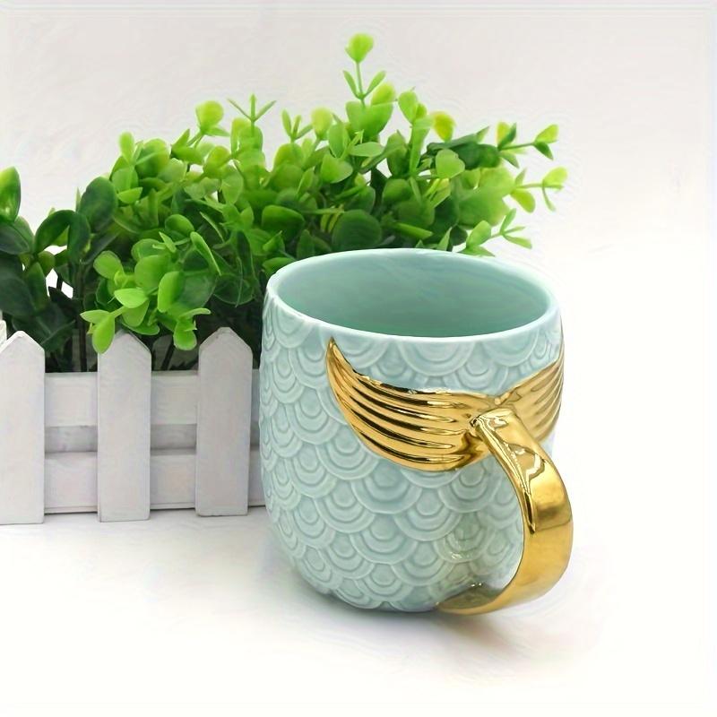Novelty Mermaid Mug With Golden Tail Handle Cute Coffee Cup Ceramic Cup Large Tea Cup Suitable For Valentine's Day Gifts