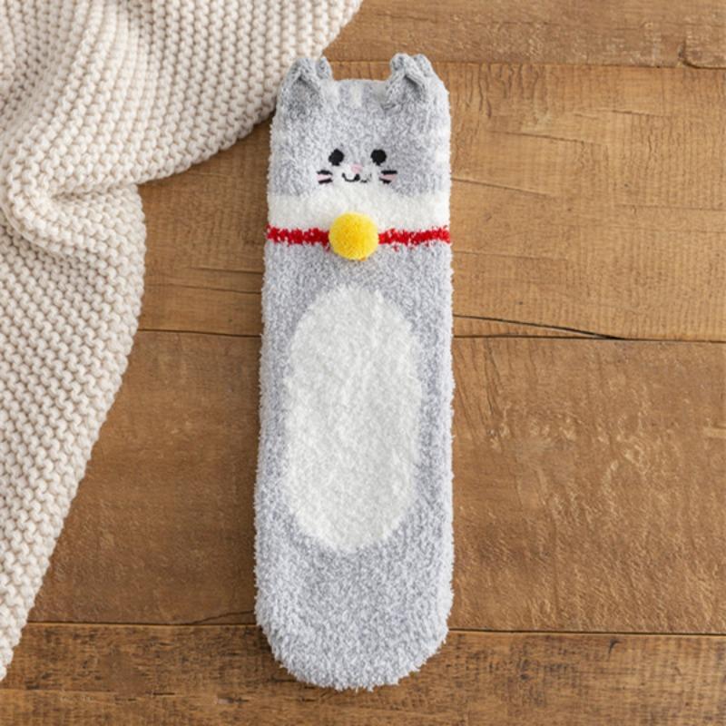 Носки из кораллового флиса - Не линяют с одной стороны. Флисовые носки до середины голени для кошек. Женские плотные и теплые носки до середины голени. 1 pair