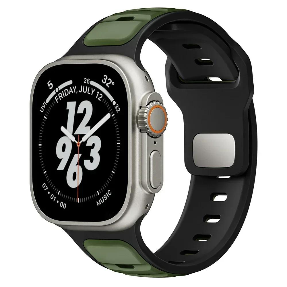 Silicone Strap for Apple Watch 49mm 46mm 45mm 44mm 42mm 41mm 40mm Men Sports Band for Iwatch Series 10 9 8 7 6 5 4 Se Ultra 1 2