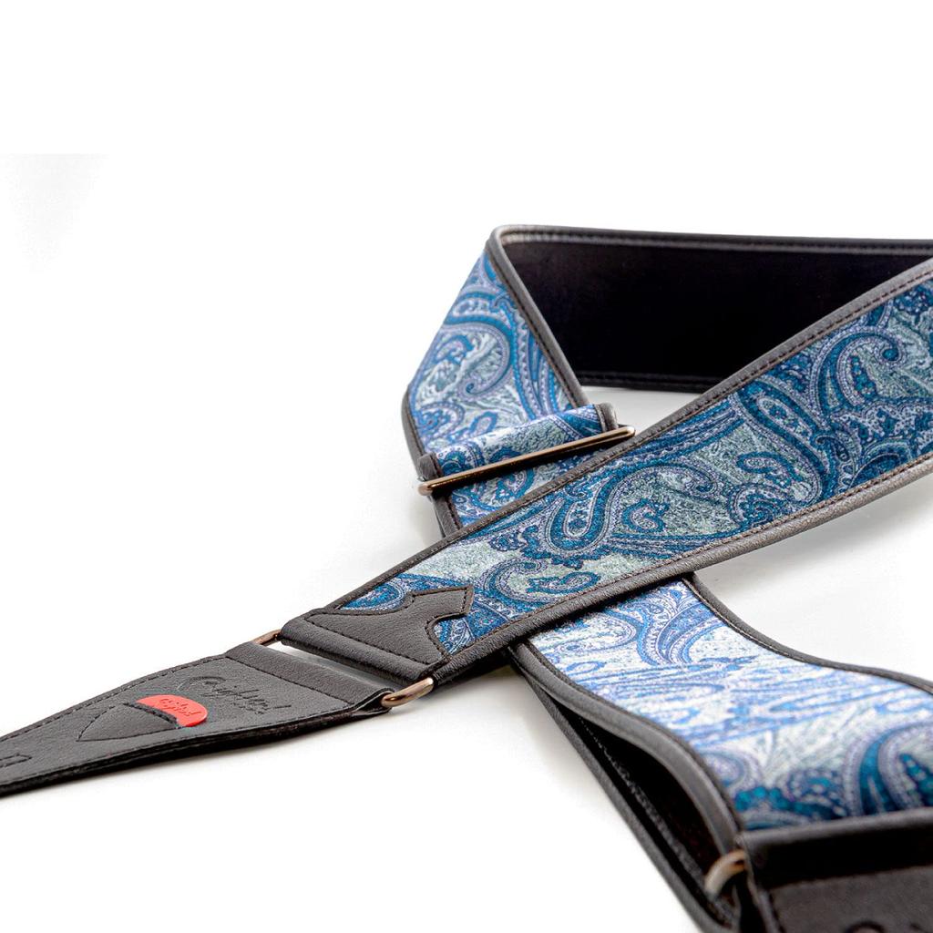 Correia de Guitarra RightOn STRAPS, 7cm de Largura, 95-150cm de Comprimento, PAISLEY VELVET-60, Azul