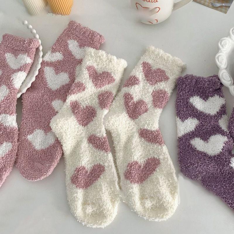 1 Paire Chaussettes Épaisses Cœur Polaire Corail Pour Femmes Manchon Moyen Confort Et Chaleur Chaussettes Hiver Chaussettes de Sol