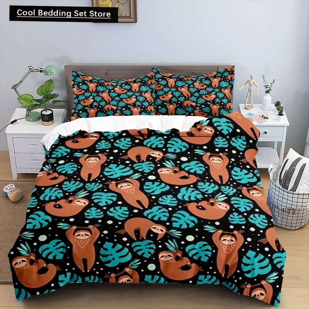 Cartoon Sloth Duvet Cover King Queen Funny Animal Bedding Set for Kids Wildlife Polyester Quilt Cover Children Birthday Gifts