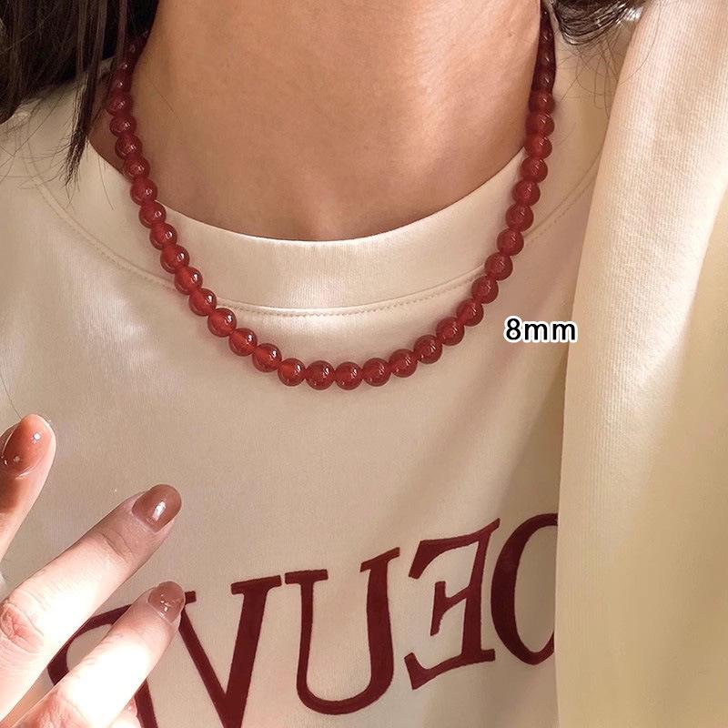 S925 Sterlingsilber Roter Achat Damen Halskette - Chinesisches Neujahr & Weihnachten Perlen Pulloverkette