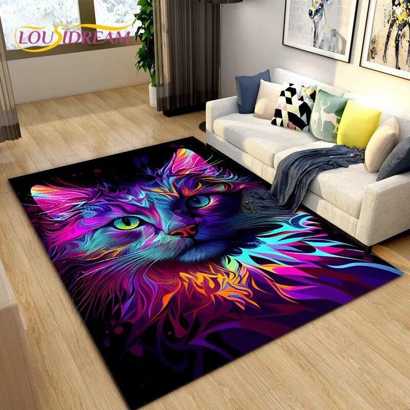 3D Cartoon Cute Cat Area Koberec,Koberec pro domácí obývací pokoj Dětská ložnice Sofa Rohožka Dekor,Kuchyňská protiskluzová podložka na podlahu