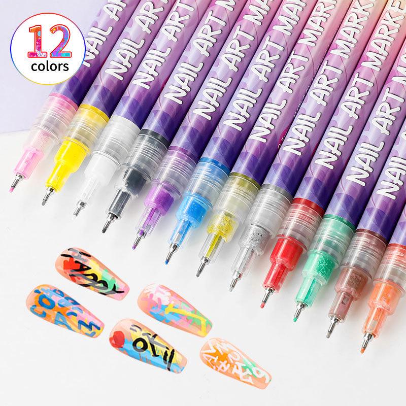 12-Color Waterproof Nail Art Graffiti Pen 0.5mm Quick-Drying Nail Painting Marker