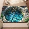 3D Fish Pond Rug for Relaxing Spaces | Stone Pathway Carpet with Ladder Design | Zen Garden Decor Skid resistant carpet