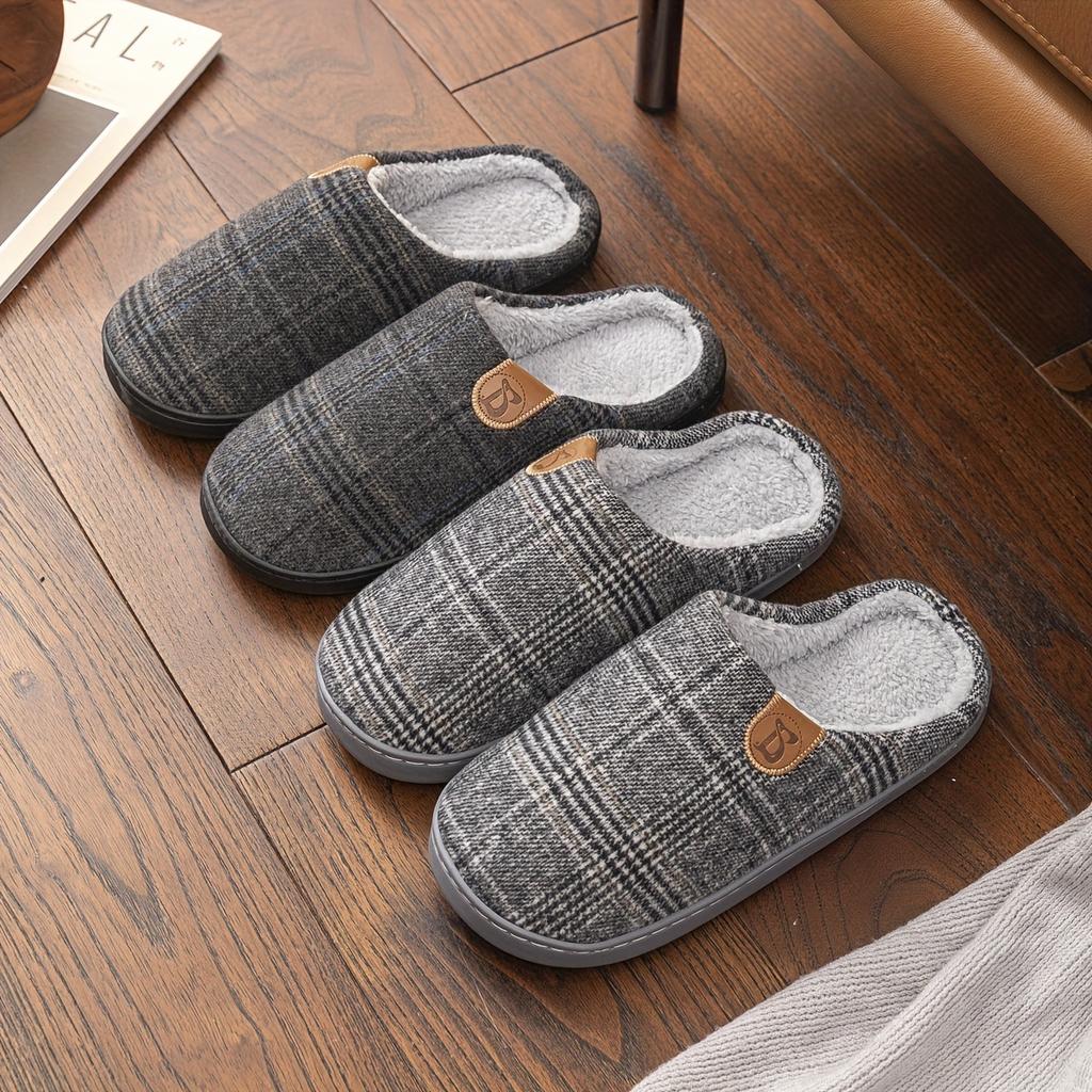 1 Pair Unisex Plaid Slippers, Casual Round Toe Indoor House Shoes, Soft Fabric Lining and Sole, All Season Comfort Footwear for Home and Office
