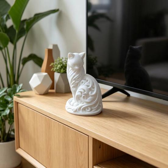 Minimalist Elegant Cat Statue 3D Printed Feline Figurine Modern Desktop Ornament for Bedroom Living Room Office Desk Decor