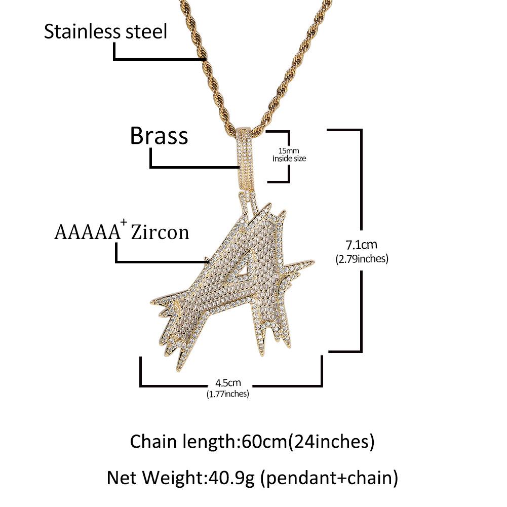Copper Micro Pave Zircon Baguette Thorn Single Letter Pendant Necklace,Minimal Hip Hop Choker,Trendy Street Bling Clavicle Chain Jewelry for Men Women