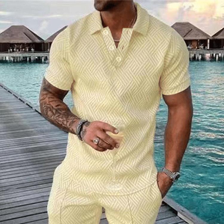 Męska Letnia Moda Casualowa Koszulka Polo z Nadrukiem z Kołnierzykiem na Guziki i Casualowym Krótkim Rękawem