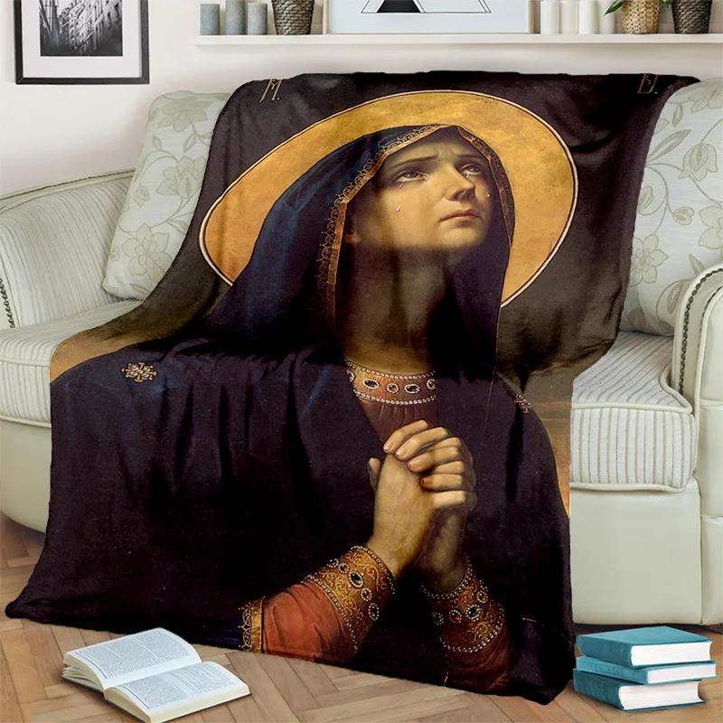 3D Blessed Virgin Mary Jesus HD Blanket,Soft Throw Blanket for Home Bedroom Bed Sofa Picnic Travel Office Rest Cover Blanket Kid