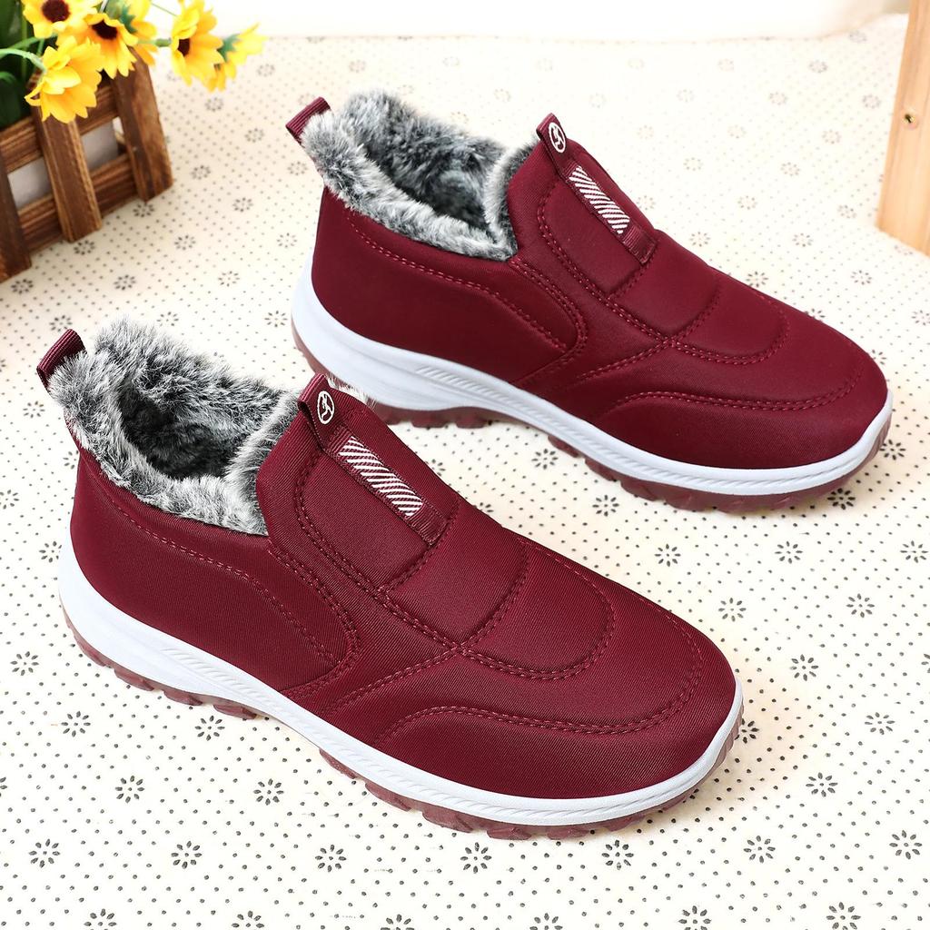 Bottines en coton doublées polaire pour femmes - À enfiler, Épaissies, Grande taille, Style couple, Chaussures d'hiver pour maman âgée