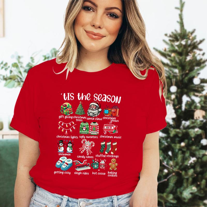 Retro Christmas Season Design TShirts Clothing Women Christmas Print Short Sleeve Tshirt Tops Oversized Tshirt Women Clothing