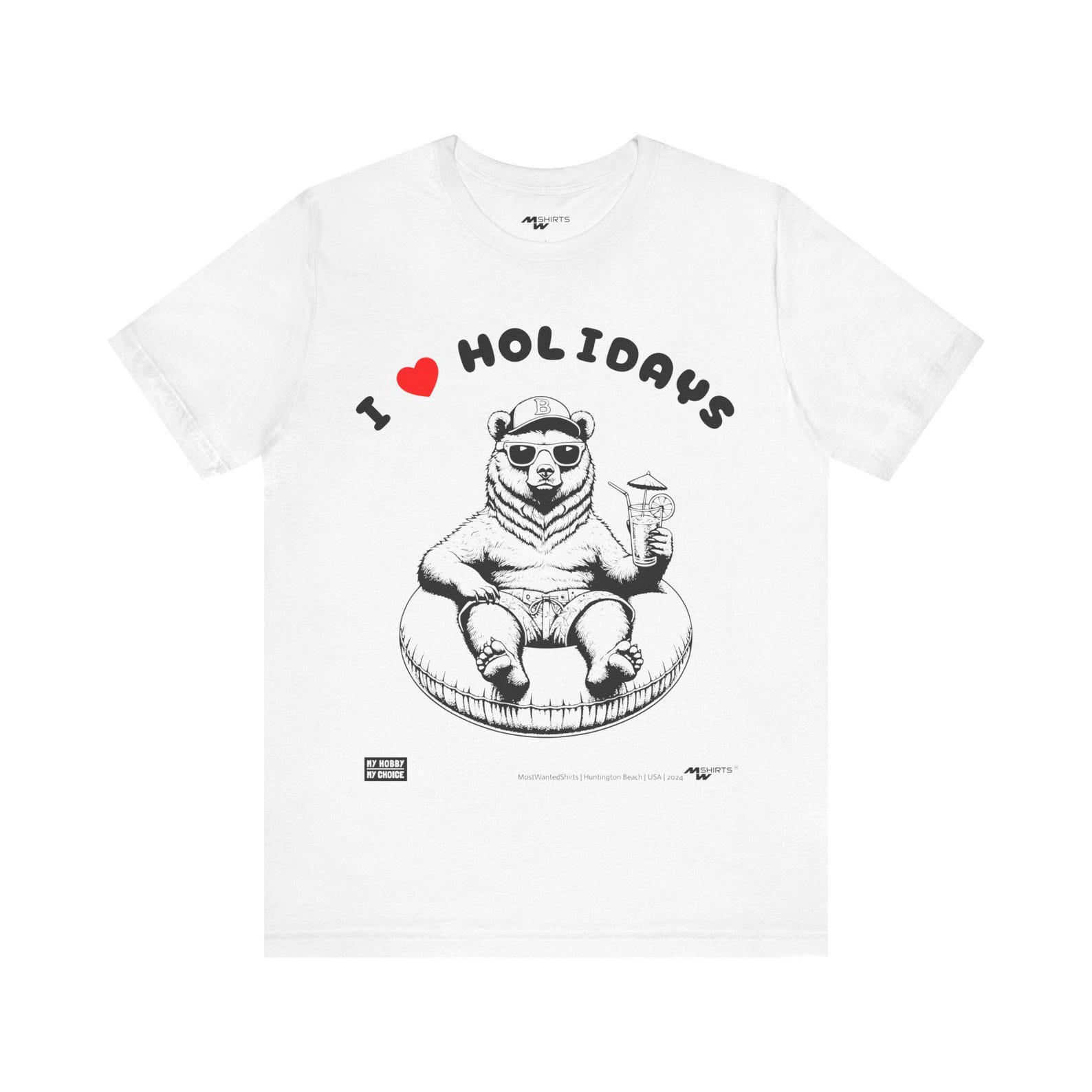 Holiday Bear T-Shirt: Engraved Style, I Love Holidays Design M