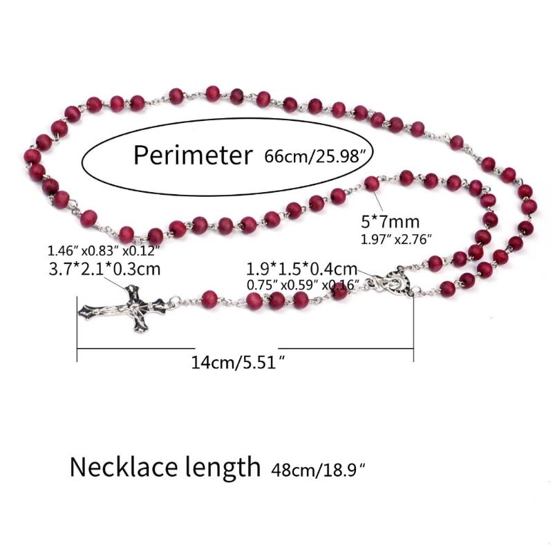 Crossed Wood Necklace Pendant for Men Woman Wooden Beads Carved Long Rosary Catholic Necklaces Male Rose Sutra Jewelry