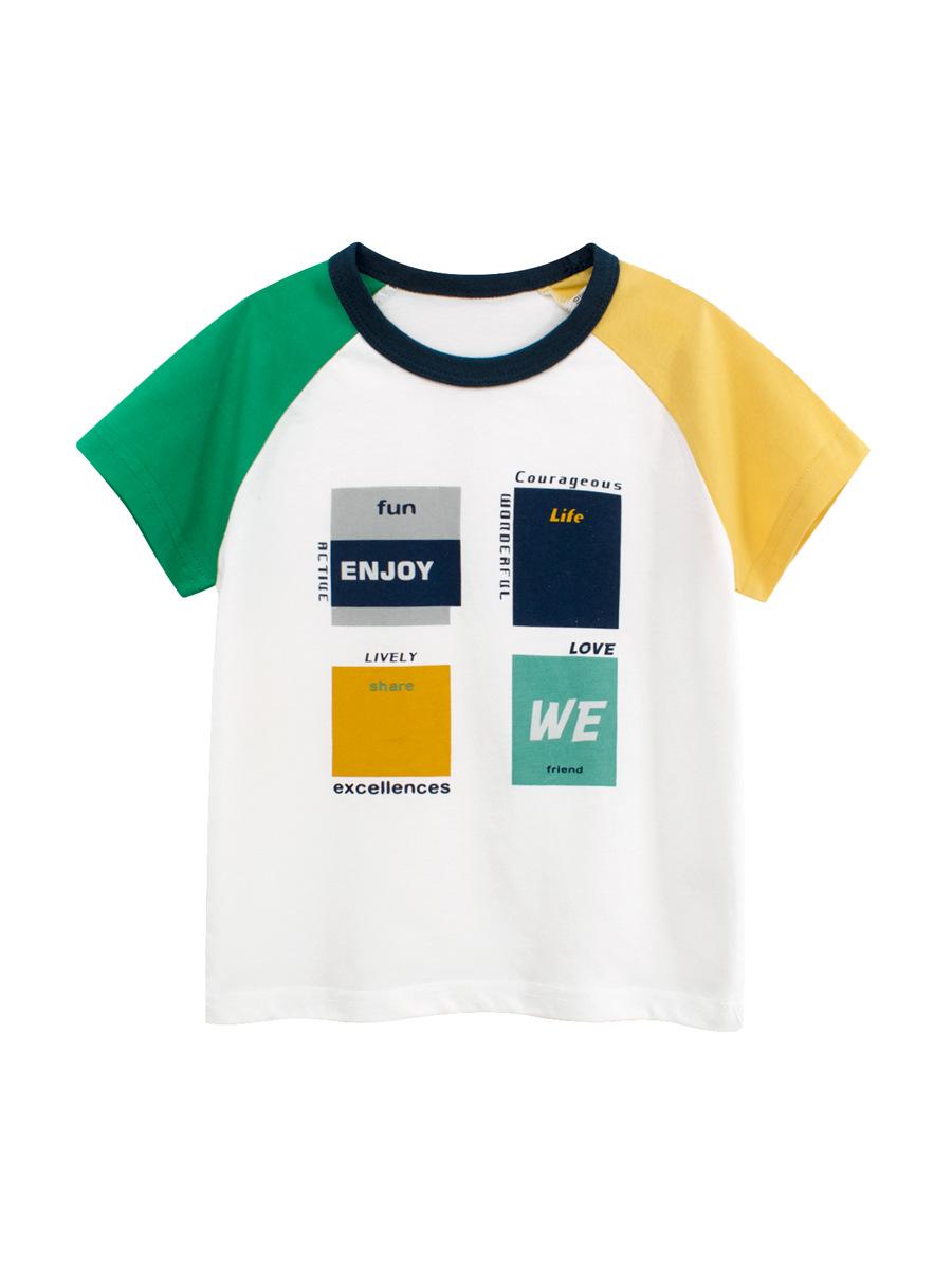

Summer boys color matching short-sleeved t-shirt, medium and small children s letter printing half-sleeved bottoming shirt 90cm