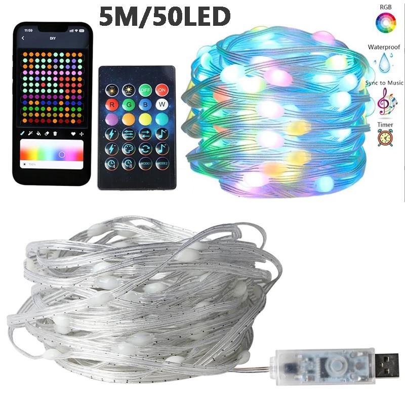 20M RGB LED Christmas Tree Lights String Lamp Outdoor Bluetooth App Remote Control Garland Fairy Lights Room Decoration