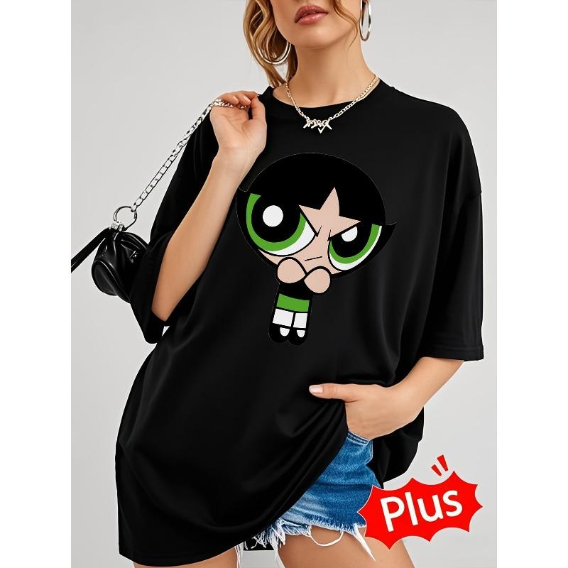 Taglia europea, T-shirt Grafica THE POWERPUFF da Donna, Maglietta Casual a Maniche Corte con Girocollo, Lavabile in Lavatrice