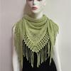 Elegant Women's Knitted Triangular Scarf Imitation Cashmeres Warm Winter Shawl Ponchos with Stylish Fringes Accents