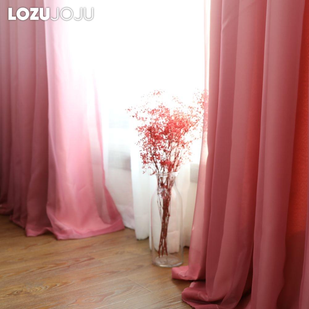 A Set of LOZUJOJU Versatile Curtains Gradient Color Sheer Curtain and Solid Color 80% Blackout  Curtain Set for Window Living Room Bedroom Home Decor