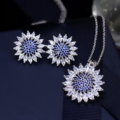 Wedding Dinner High-End Zircon Necklace Stud Earrings Two-Piece Set, Jewelry Set Accessories