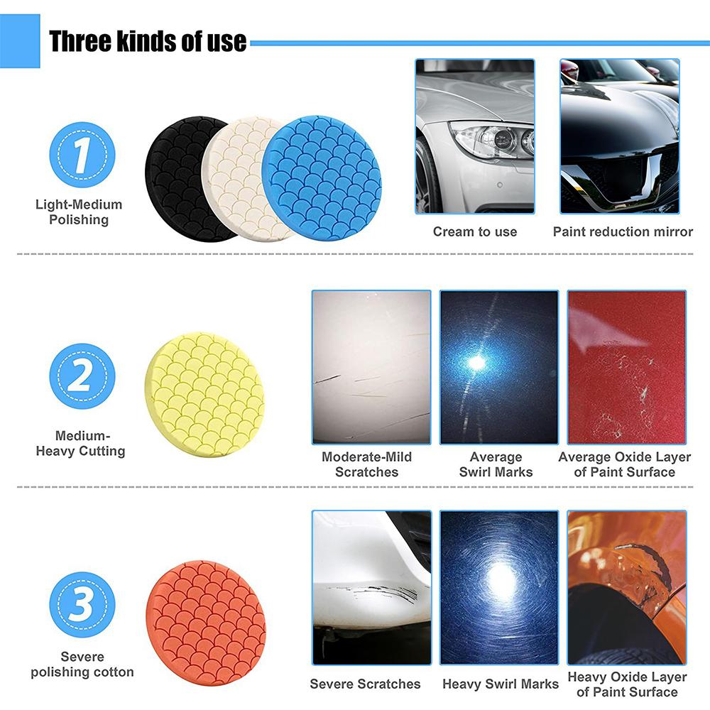 5pcs Polishing Pads Kit 6.5 Inches Car Buffing Sponge for Automobiles Yachts Moderate Scratch Oxidation Defect Removal